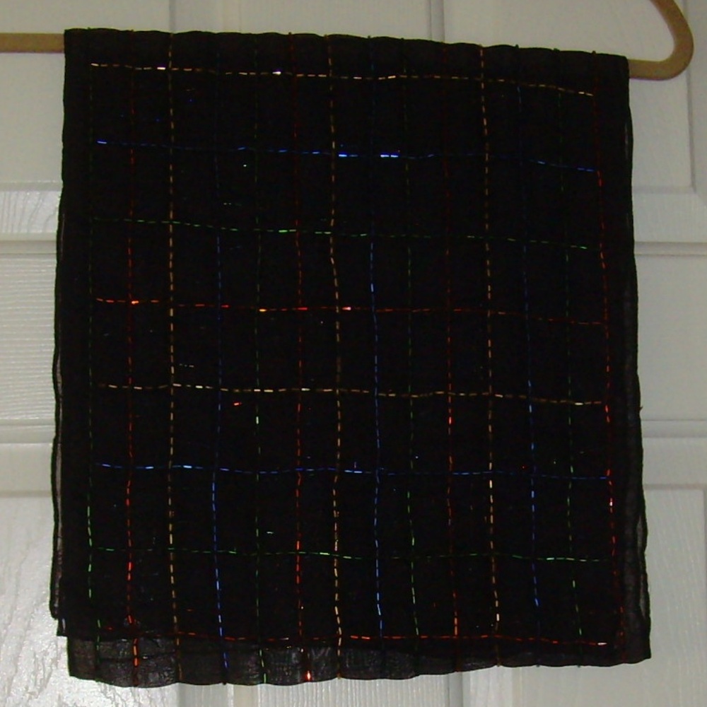Vintage Elegant Sheer Black Scarf with Tubular Baguettes  58" by 13.5" - Picture 7 of 14